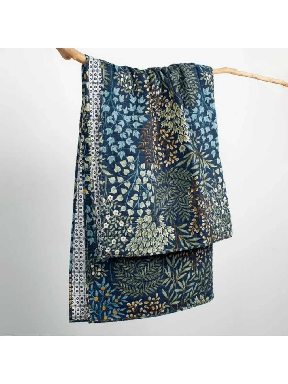 Cozy Quilted Throw Blanket - English Forest Design in Navy, Green & Teal